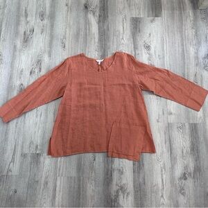 Kleen 100% Linen Tunic Top Women’s M Natural Boho Lagenlook Cottage Burnt Orange